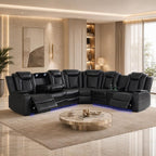 Power Recliner Sofa Sectional with LED Lights,Sectional Couches for Living Room with Cup Holder,6 Seater Home Theater Seating Reclining Sofa Furniture Set + Drop Down Tabel ,Storage,Wireless Charger