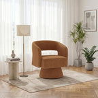Chenille Barrel Accent Chair – Heavy Duty 360° Swivel, Oversized, Upholstered Round Design, Modern Stylish Furniture for Bedroom Living Room Lounge & Office (Brown, Set of 1)