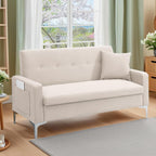 57'' Loveseat Sofa with Storage, Small Love Seats Couches for Bedroom, Living Room, Office, Dorm, 2 Seater Couch with Metal Support Legs and Side Pocket, Tool-Free Assembly (Beige)