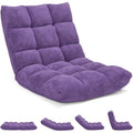 HOMGX Floor Chair with Back Support, 14-Poistion Adjustable Gaming Lazy Sofa Cushioned Chair w/Soft Coral Fleece & Memory Foam Padding, Folding Cushioned Meditation Chair for Reading (Violet)