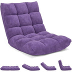 HOMGX Floor Chair with Back Support, 14-Poistion Adjustable Gaming Lazy Sofa Cushioned Chair w/Soft Coral Fleece & Memory Foam Padding, Folding Cushioned Meditation Chair for Reading (Violet)