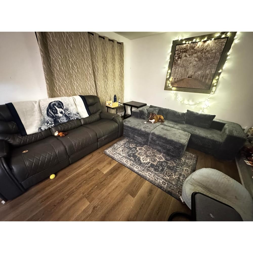 96" Cloud Sectional Couch with U-Shaped Chaise, Corduroy Sectional Sofa with Ottoman, Boneless Couch with Deep Seat in a Box for Living Room, No Assembly Required (Black, Left Facing Chaise)