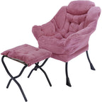Kokel Lazy Chair with Folding Ottoman,Living Room Chairs, Accent Contemporary Lounge Chair, Single Steel Frame Leisure Sofa Chair with Armrests and A Side Pocket (TM31RED)