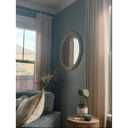Solid Wood 30 Inch Round Beaded Vanity Wall Mirror, Natural Wood