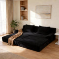Cloud Modular Floor Boneless Sofa Bed, 81" Corduroy Convertible Loveseat Sleeper, No-Assembly Memory Foam Couch, Washable Cover & Non-Slip Bottom, Ideal for Small Space, Apartment, Guest Room (Black)