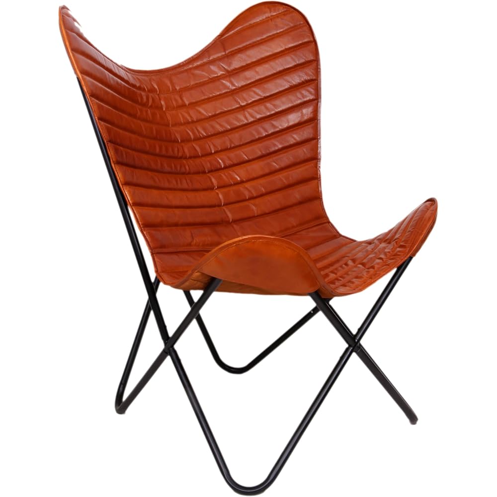 Padded Chair, Living Room Leather Chair, Brown Leather Butterfly Chair, Vintage Padded Chair