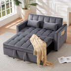 54" Sofa Bed, Velvet Loveseat Sleeper Sofa, Pull Out Bed, Grey