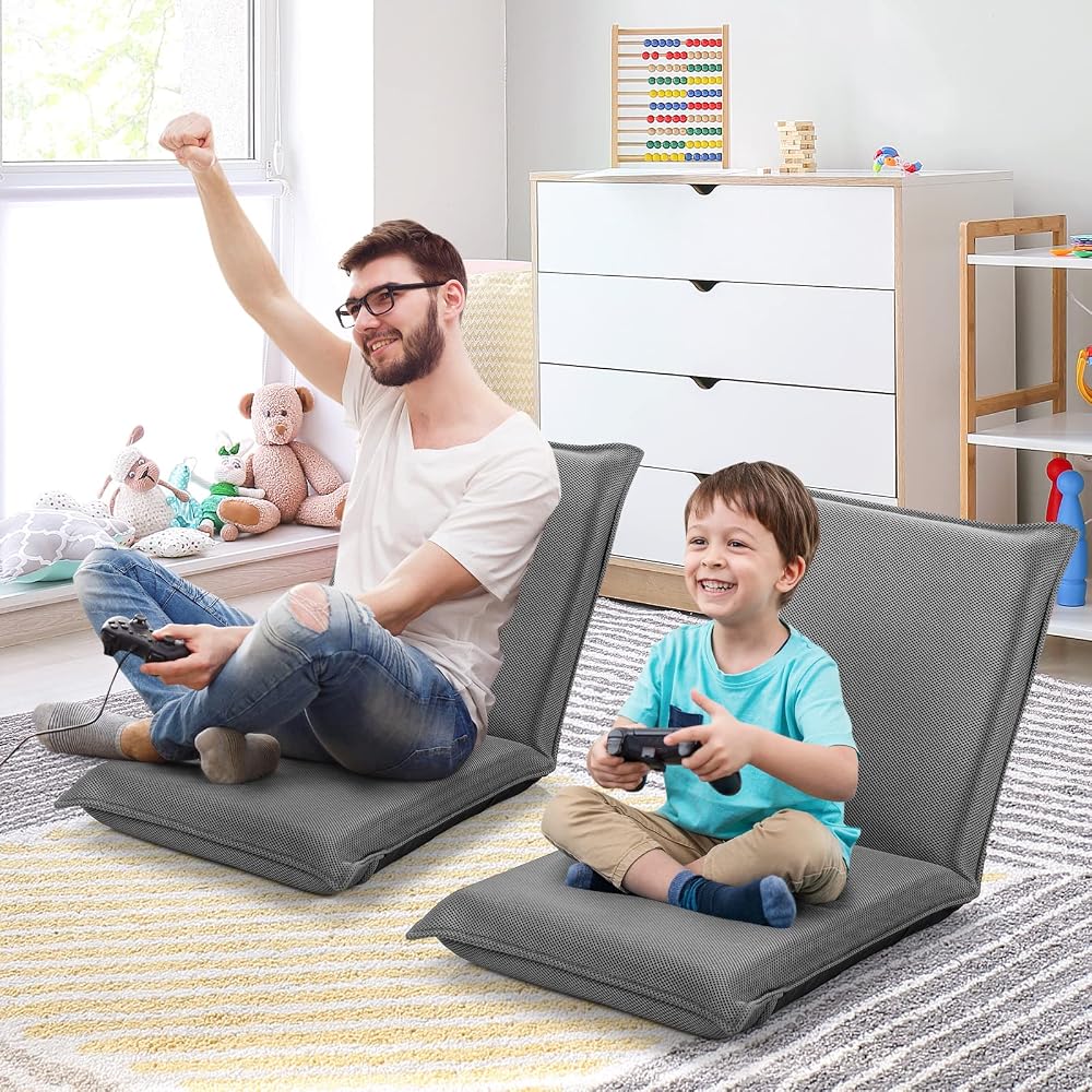 S AFSTAR Adjustable Floor Chair Set of 2, Cushioned Lounger Recliner with 6-Position Comfortable Back Support & Thick Padded, Lazy Sofa Floor Gaming Chair, Floor Seat for Gaming Reading Meditation
