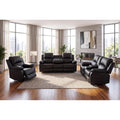 Manual Reclining Couch Sofa Set with Drop-Down Table, 3 Pieces Leather Recliner Couch Sets, Living Room Furniture Sets, Recliner Sofa with Storage Console/Cup Holder for Home/Apartment(Black)