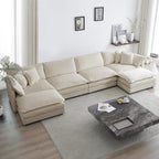 Tmsan 146.5" Oversized U Shaped Sectional Sofa with 2 Ottomans, Modern 6 Seater Cloud Modular Couch for Living Room, Bedroom,Family, Camel Chenille