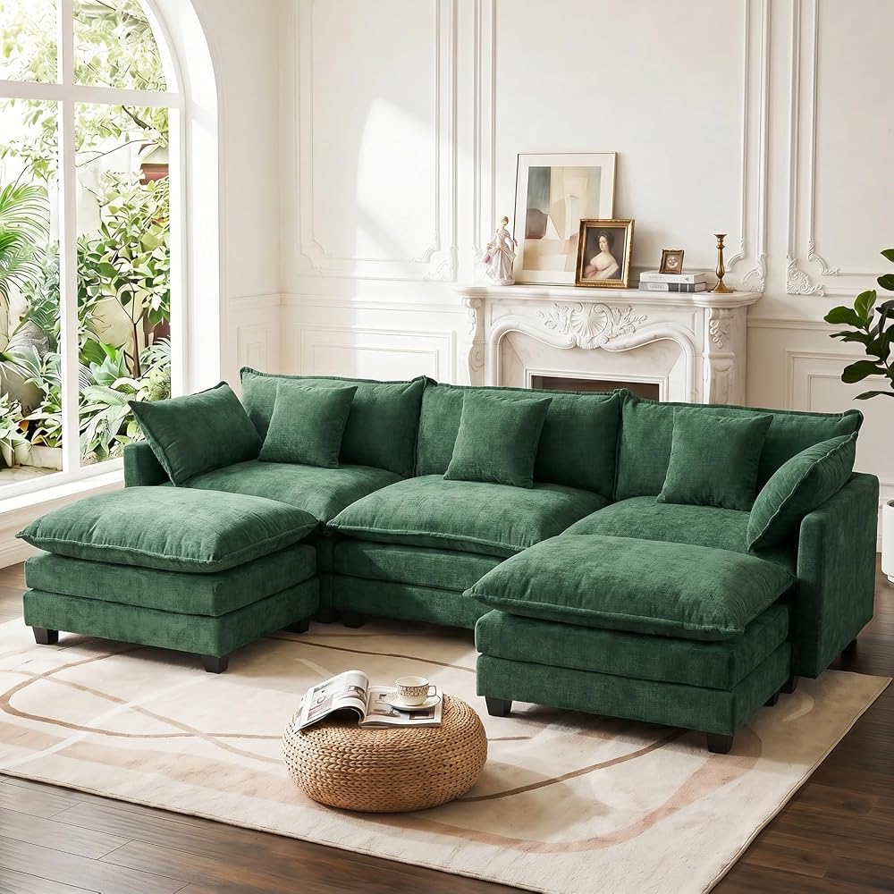 111" Modular Sectional Cloud Sofa Couch with 2 Ottomans for Living Room