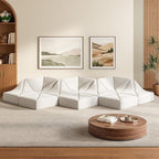 Dune Modular Sectional Sofa, Chenille Cloud Couch, Low Profile Floor Sofa Set, DIY Convertible Sectional Couch for Living Room, Cream White, 10-Pieces