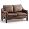 MALOL 51" Leather Loveseat Sofa with Foldable Side Table, Chocolate Brown