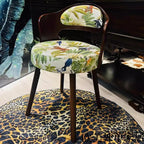 Swivel Vanity Chair with Back - Retro Wood American Round Makeup Chair & Accent Armchair for Home Office/Bedroom - Upholstered Comfort & Style