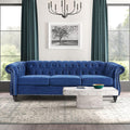 ONCIN Velvet Chesterfield Sofa, 84'' Modern Tufted 3 Seater Couch with Scroll Arms and Wood Legs for Living Room Bedroom (Blue), Blue Velvet, 84 In Chesterfield Sofa