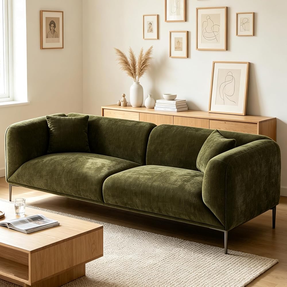 82.7" Modern Loveseat Couch Boucle Sofa for Living Room, Green