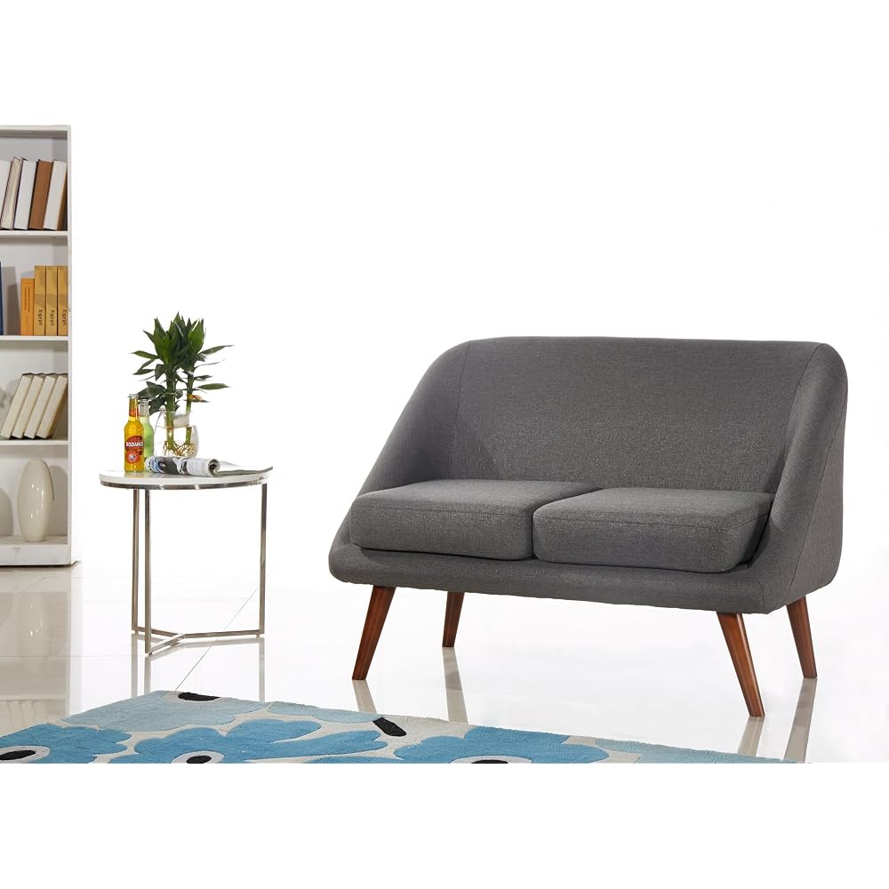Container Furniture Direct Bentley Collection Modern Fabric Upholstered Living Room Loveseat, Dark Gray