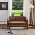 KINWELL 50" W Faux Leather Tufted Back Small Barrel Loveseat Settee, Brown
