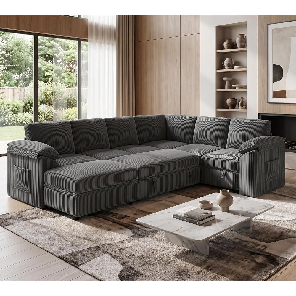 108'' Modular Sectional Sleeper Sofa Couches for Living Room, Dark Grey