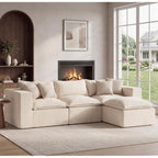 Apicizon 101" Boneless Cloud Sectional Couch for Living Room, Sectional L Shaped Sofa Couch with Ottoman, Modular Sleeper Sofa for Apartment，No Assembly, White