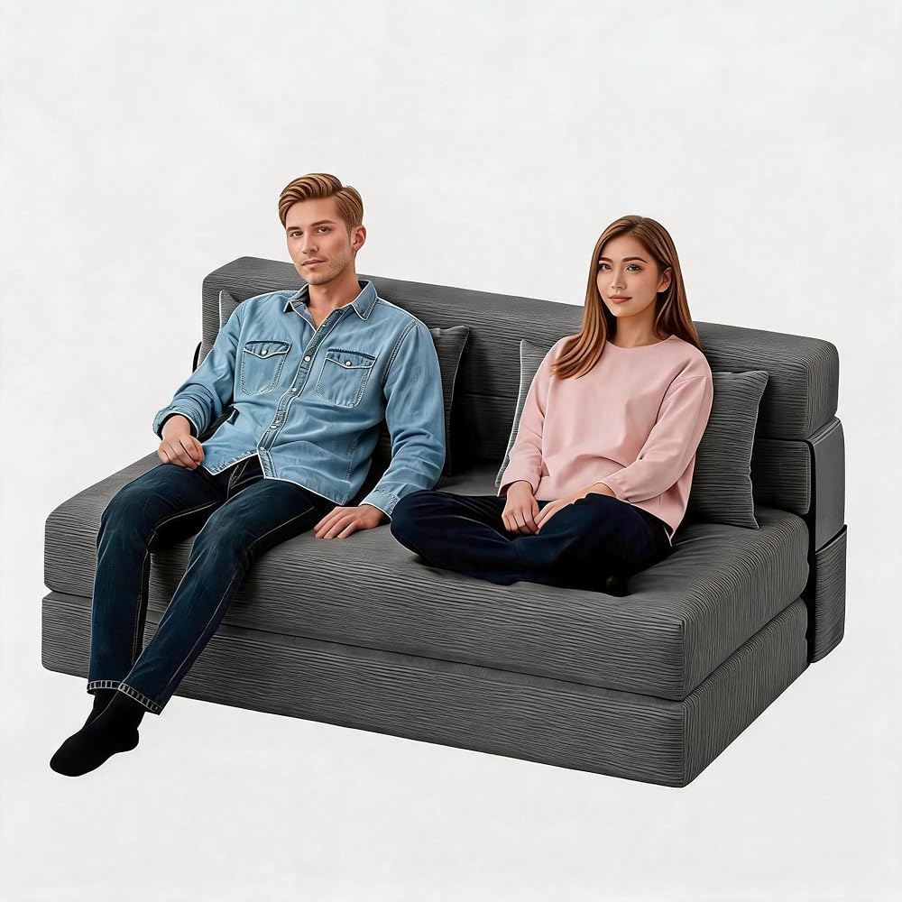 Foldable Sofa Bed, Convertible Chair Bed Sleeper with Fine Corduroy Upholstery, Folding Futon Chair, Fold Out Sleeper Chair, Comfortable Guest Bed for Living Room, Bedroom, Apartment & Small Spaces