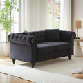 KEIKI 63.5" Chesterfield Sofa, Retro Style Velvet Upholstered Couch, Button Tufted Sofa with Rolled Arm for Living Room, Bedroom Office, Black