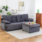 Keydo 90" Oversize Loveseat Sofa with Storage Ottoman, Love Seat Couch with Coffee Table, L Shaped Couch Sofa for Living Room, Deep and Wide Seat, Gray