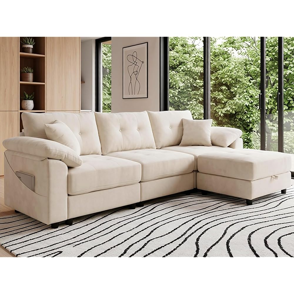 116" Modular Sectional Sofa with Storage Ottoman, Deep Seat L-Shaped Couch