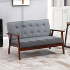 HOMCOM Modern Upholstered 2-Seat Loveseat Sofa with Linen-Touch Fabric and Rubberwood Legs, Grey