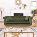 87" Chesterfield Sofa, Contemporary Stanford Sofa, 3 Seater Deep Seat Sofa, Comfy Upholstered Velvet Couch with Scroll Arm and Scroll Back for Living Room Bedroom Office, Green