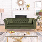 87" Chesterfield Sofa, Contemporary Stanford Sofa, 3 Seater Deep Seat Sofa, Comfy Upholstered Velvet Couch with Scroll Arm and Scroll Back for Living Room Bedroom Office, Green
