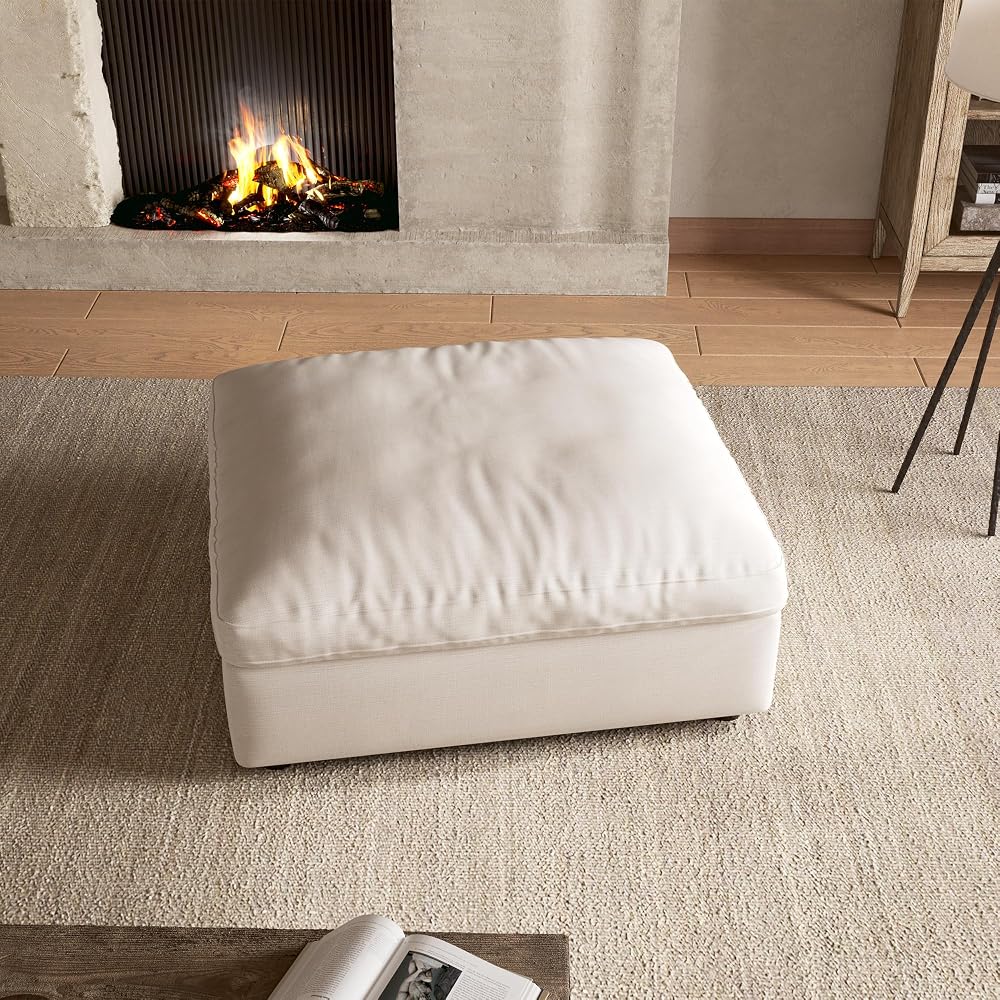 Cloud Sectional Couch with Washable Cover, Wide Deep Seat Modular Sectional Sofa for Living Room, Only Ottoman, Off-White