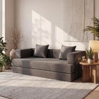 Claiks 4-in-1 Convertible Sofa Bed,86 Inch Compression Sofa with Corduroy Fabric Pull Out Sleeper Sofa with 2 Pillows & 4 Side Pockets for Living Room Bedroom Apartment,No Assembly Required,Dark Grey.
