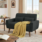 Loveseat Sofa Couch with Two Throw Pillows, Mid Century Modern 2 Seat Love Seat Couches for Living Room, Linen Fabric, 48" (Black)
