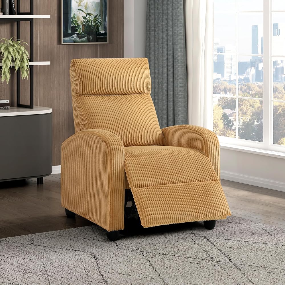 Lexicon Corduroy Pushback Recliner Chair, Yellow