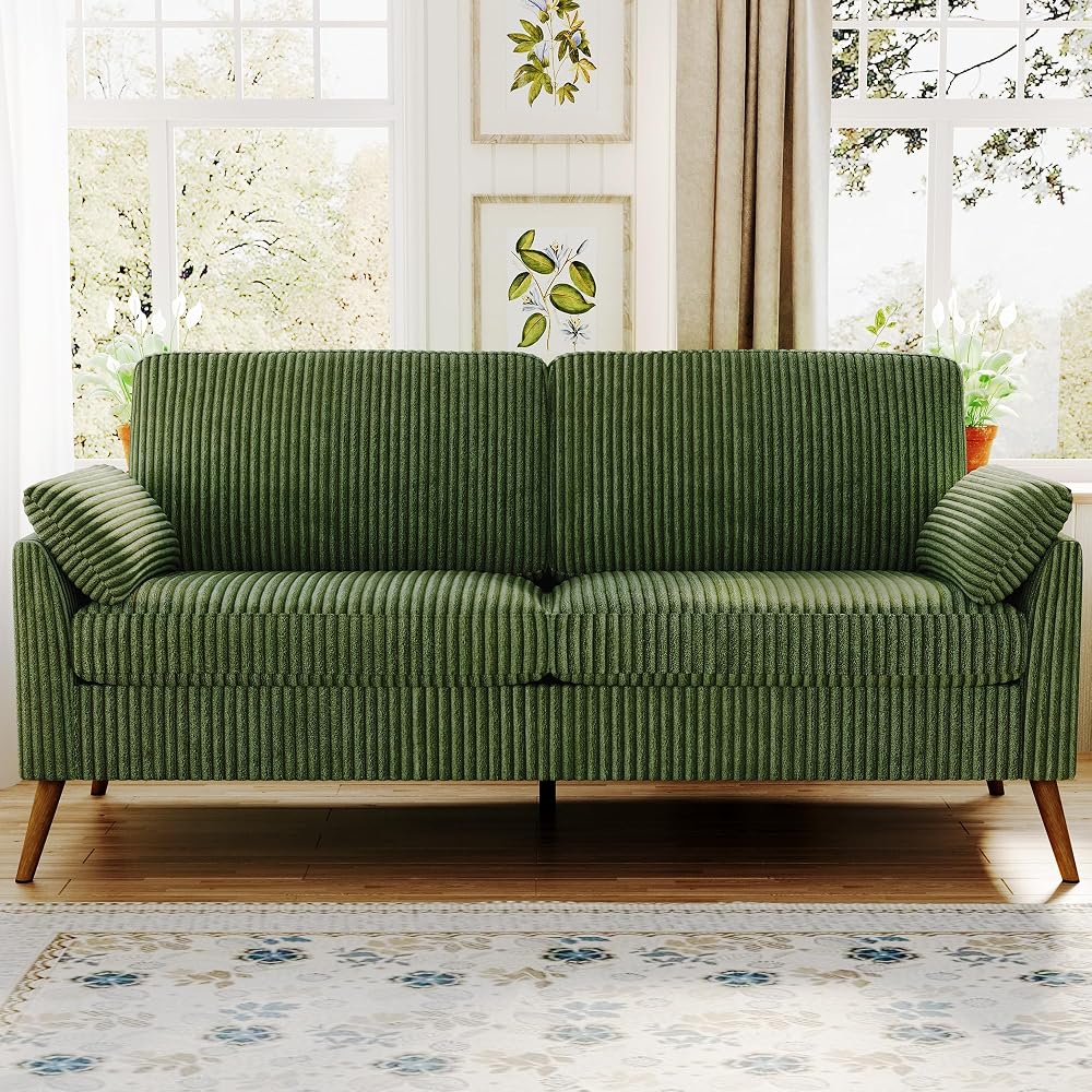 Loveseat Sofa, 67" Small Couch, Green Corduroy Love Seat Couches