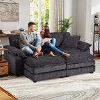 84.6'' Modular Sectional Sofa for Living Room, Comfy Corduroy Double Layer Upholstered Loveseat Sofa, Sleeper Sofa Cloud Couch with Moveable Ottoman, 2 Pillows and Detachable Armrest, Grey